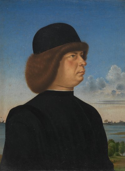 Porträt von Alvise Contarini, Rückseite Ein angebundener Rehbock, ca. 1485-95 von Jacometto Veneziano