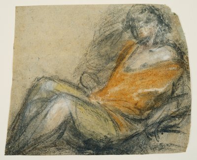 Studie einer liegenden Figur, ca. 1567 (schwarzer Stift, Kreide & Graphitstift auf grauem Papier) von Jacopo (1510 92) Bassano
