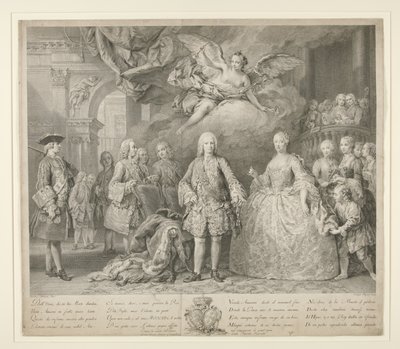 Ferdinand VI. und seine Königin Maria Barbara von Braganza mit Scarlatti und dem berühmten italienischen Kastraten Farinelli von Jacopo (after) Amigoni