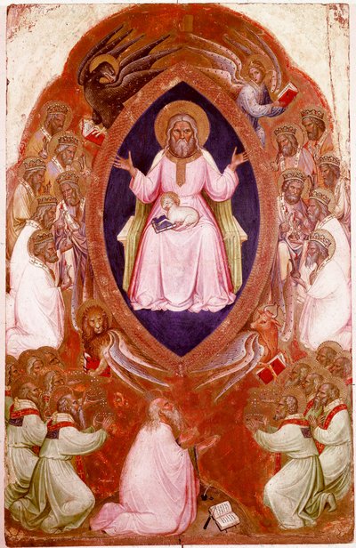 Zentrales Panel des Polyptychons der Offenbarung: Die Vision des heiligen Johannes des Evangelisten von Jacopo Alberegno