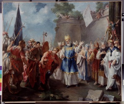 Kaiser Alexander zollt dem Hohepriester Jaddus Tribut. Gemälde, das Jacopo Amigoni (oder Giacomo Amiconi) zugeschrieben wird von Jacopo Amigoni
