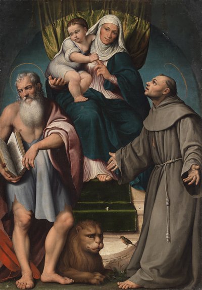 Heilige Anna und das Christuskind auf dem Thron zwischen den Heiligen Hieronymus und Franziskus von Jacopo Bassano il vecchio