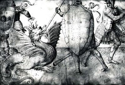 Krieger kämpfen gegen einen Drachen, ca. 1450 von Jacopo Bellini