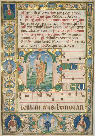 Blatt aus einem Graduale: Initiale (M) mit St. Andreas (recto) von Jacopo Filippo d