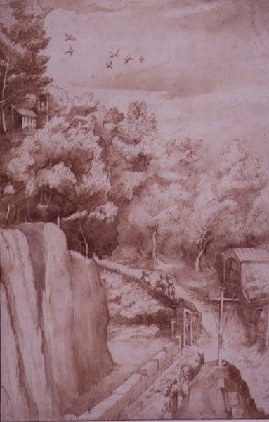 Ansicht des Klosters La Verna, der Weg zum Kloster, ca. 1607-12 (Tusch, Feder & Tinte auf Papier) von Jacopo Ligozzi