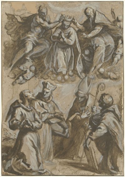 Vier Heilige in Anbetung und die Krönung der Jungfrau Maria von Jacopo Palma (il Giovane)