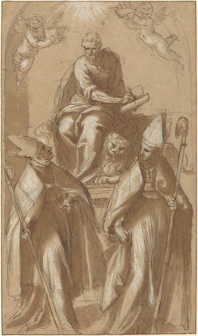 Heiliger Markus mit zwei Bischöfen und Putti von Jacopo Palma il Giovane