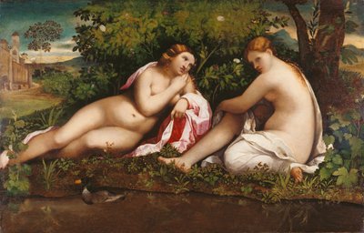 Zwei Nymphen ruhen, Jupiter und Kallisto, ca. 1520 von Jacopo Palma il Vecchio the Elder