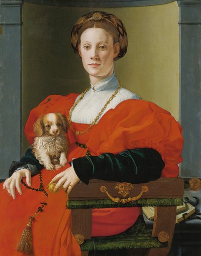 Porträt einer Frau mit einem kleinen Hund von Jacopo Pontormo