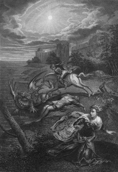 St. Georg und der Drache (Gravur) von Jacopo Robusti (after) Tintoretto