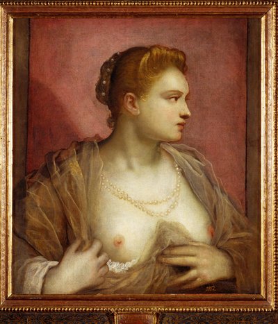 Dame entblößt ihre Brust; vielleicht die berühmte venezianische Kurtisane Veronica Franco von Jacopo Robusti Tintoretto
