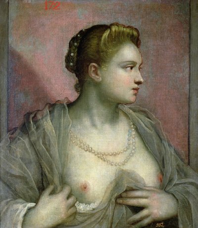 Porträt einer Frau, die ihre Brüste enthüllt, ca. 1570 von Jacopo Robusti Tintoretto