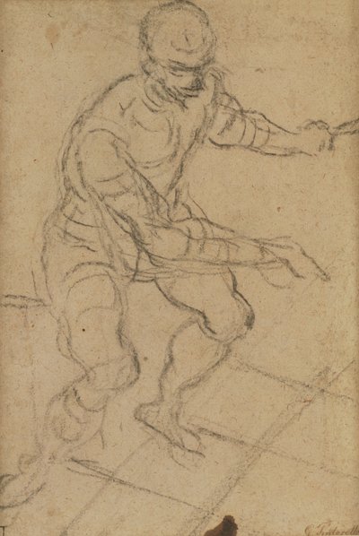 Sitzender Mann von oben gesehen (Schwarzkreide auf Papier) (recto) von Jacopo Robusti Tintoretto