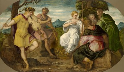 Der musikalische Wettstreit zwischen Apollo und Marsyas, um 1545 von Jacopo Robusti Tintoretto