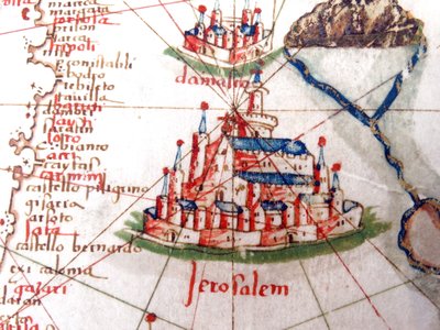 Detail von Jerusalem und Damaskus von einer Renaissance-Karte von Europa, nach Jacopo Russo, 1528 von Jacopo Russo