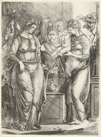 Vier Frauen opfern Jungen bei Statue von Priapus von Jacopo de