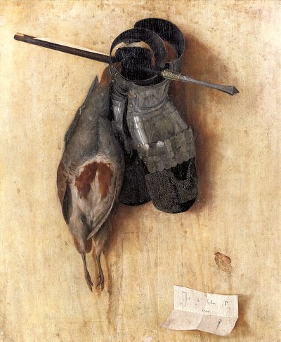 Stillleben mit Rebhuhn und Eisenhandschuhen von Jacopo de