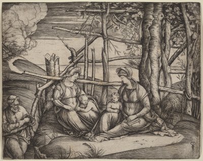 Heilige Familie mit der heiligen Elisabeth und dem kleinen Johannes dem Täufer von Jacopo de
