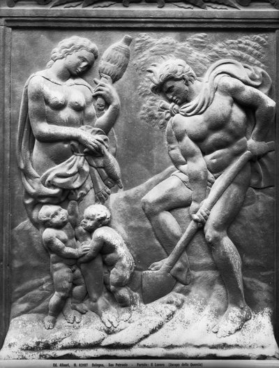 Adam und Eva zur Arbeit gezwungen, Tafel von der Porta Magna, ca. 1430 von Jacopo della Quercia