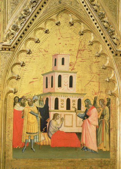 St. Matthäus erweckt einen jungen Mann von den Toten, aus dem Altarbild des St. Matthäus und Szenen aus seinem Leben, ca. 1367-70 von Jacopo di Cione