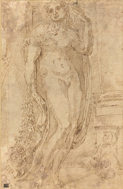 Allegorische Figur mit einer Katze und einem Schwein von Jacopo di Giovanni
