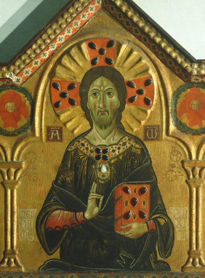 Erlöser, Detail aus Erlöser mit Madonna und drei Heiligen, von Meliore Toscano oder Meliore di Jacopo von Jacopo di Meliore