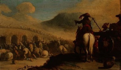 Offiziere beobachten ein Gefecht auf einer Brücke von Jacques Courtois