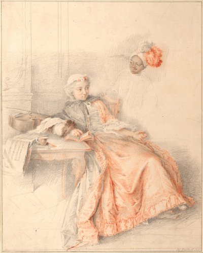 Junge Dame beim Lesen und ein Page von Jacques André Portail