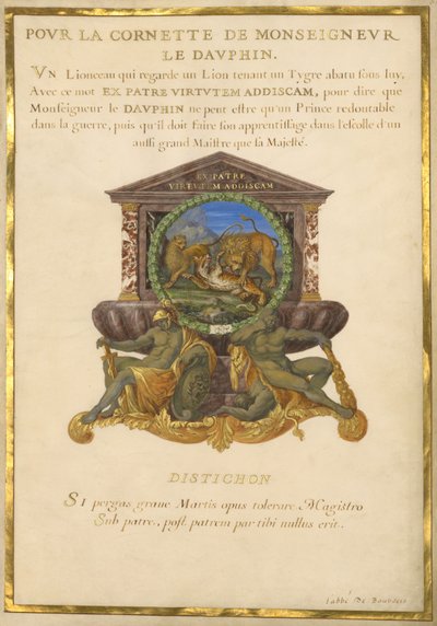 Wappen mit einem Löwen, der einen Geparden angreift von Jacques Bailly