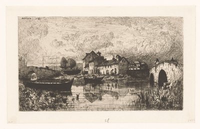 Ansicht eines Dorfes am Wasser mit Brücken rechts und links von Jacques Barthélemy Appian (Adolphe)