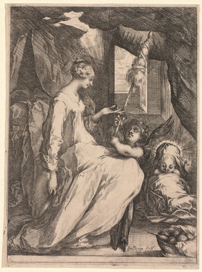 Die Jungfrau und das Kind mit Spindel und einem Engel, um 1611-1613 von Jacques Bellange