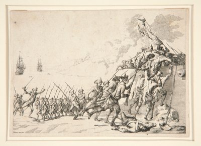 Angriff auf ein Fort vom Meer aus von Jacques Bertaux