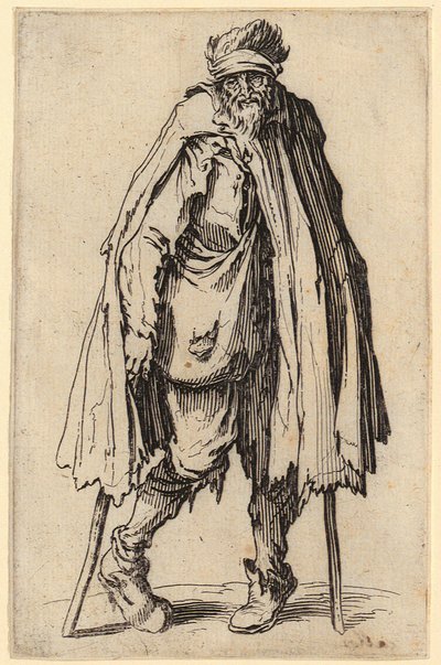 Bettler mit Krücke und Umhängetasche, Blatt 10 der Folge „Die Bettler“ von Jacques Callot