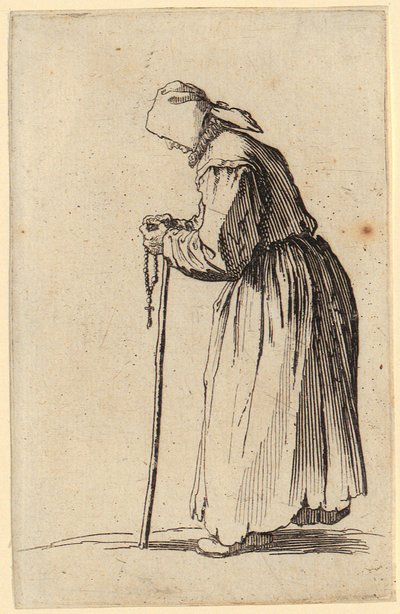 Bettlerin mit Rosenkranz, Blatt 7 der Folge „Die Bettler“ von Jacques Callot