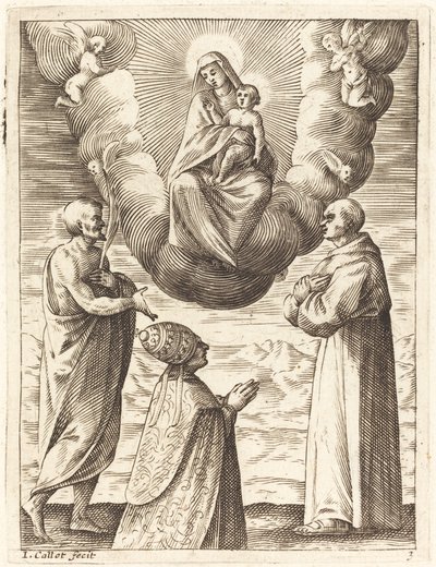 Bonifatius VIII. mit den Heiligen Franziskus und Crispin, die die Jungfrau und das Kind anbeten von Jacques Callot