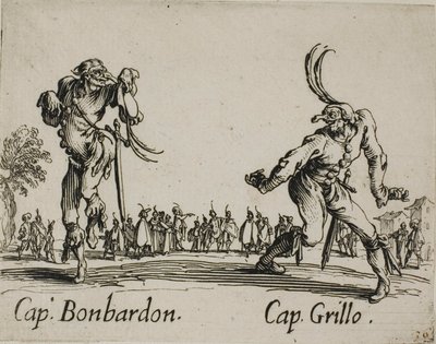 Capitano Bonbardon - Capitano Grillo, Platte 13 aus Balli di Sfessania von Jacques Callot