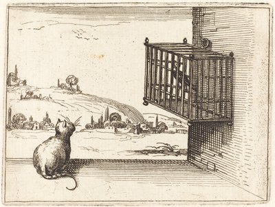 Katze beobachtet eingesperrten Vogel von Jacques Callot