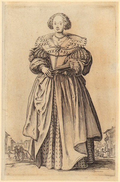 Dame mit Fächer, Blatt 9 der Folge „Die Noblesse“ von Jacques Callot