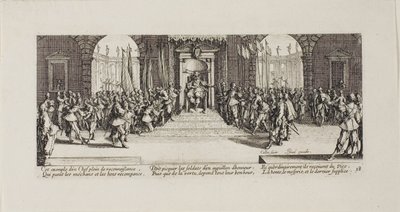 Verteilung der Belohnungen, Platte achtzehn aus Die Elenden des Krieges von Jacques Callot
