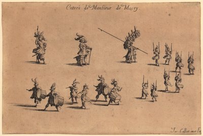 Edelmann mit pelzverbrämtem Mantel, die Hände hinter dem Rücken verschränkt, Blatt 7 der Folge „Die Noblesse“ von Jacques Callot