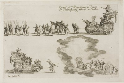 Einzug des Monsignore, des Prinzen von Phalsbourg, Verteidiger im Kampf, aus Der Kampf an der Barriere von Jacques Callot