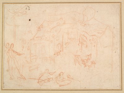 Figurenstudien (recto); Ein Bühnenbild (verso) von Jacques Callot