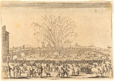 Feuerwerk am Arno, Florenz, ca. 1622 von Jacques Callot