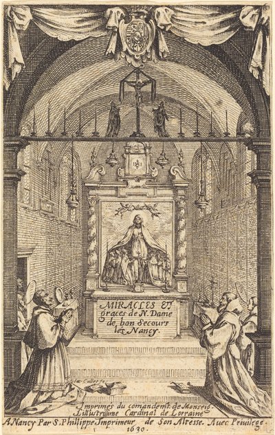 Frontispiz für die Wunder und Gnaden Unserer Lieben Frau von "Bon-Secours-les-Nancy" von Jacques Callot