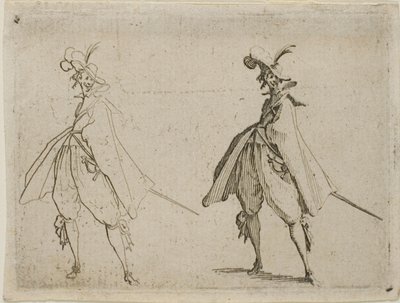 Herr in einem großen Umhang, von vorne gesehen, aus Die Launen von Jacques Callot