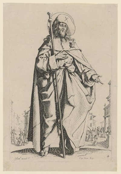 Heiliger Jakobus der Ältere, Blatt 7 der Folge "Jesus, die zwölf Apostel und Maria" von Jacques Callot