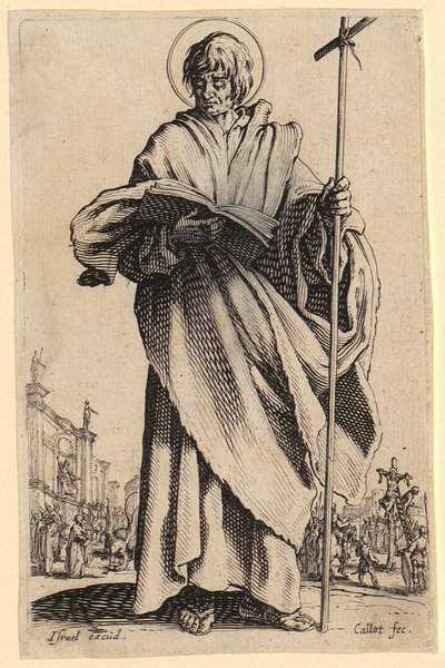 Heiliger Jacobus der Ältere, Blatt 7 der Folge "Jesus, die zwölf Apostel und Maria" von Jacques Callot