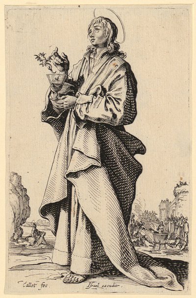 Heiliger Johannes der Evangelist, Blatt 8 der Folge "Jesus, die zwölf Apostel und Maria" von Jacques Callot