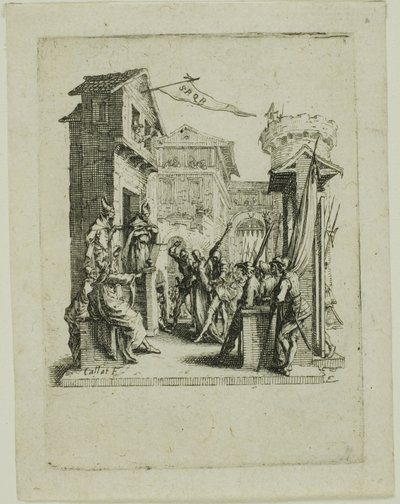 Jesus vor Kaiphas, aus Die Kleine Passion von Jacques Callot