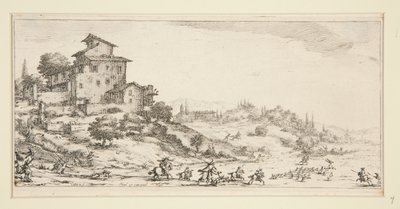 Die Hirschjagd in der Nähe des Herrenhauses, aus Landschaften für Giovanni de Medici von Jacques Callot